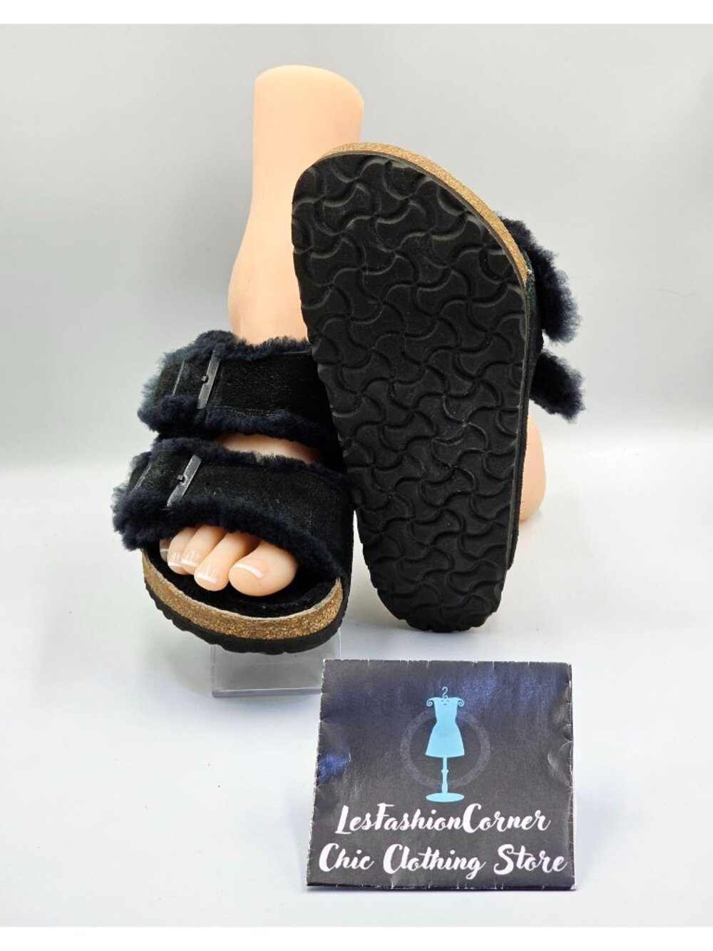 Birkenstock Women's Black Suede Leather Shearling Arizona Sandals Size 8 2706 - Picture 4 of 16